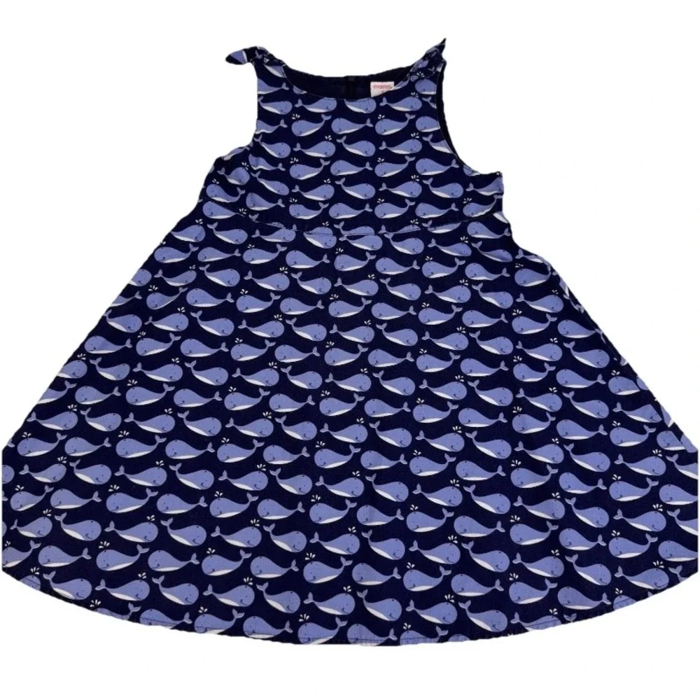 Gymboree Whale Print Dress Girls Size 5 Navy Blue Cotton Sleeveless Vintage 2003